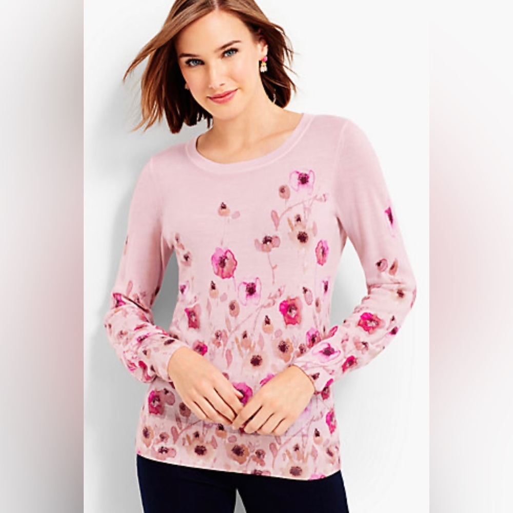 Talbots Merino Wool Floral Pink Sweater Top